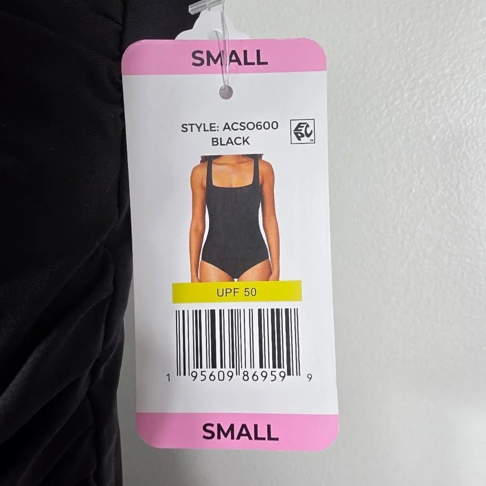 Anne Cole One Piece Swimsuit Women Small Black Ruched Square Neck UPF 50 ACSO600